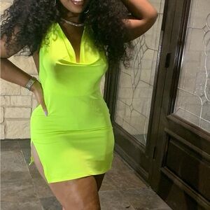 Neon Green Halter Mini Dress